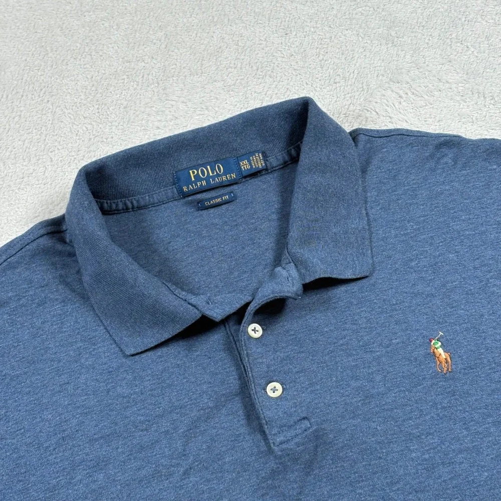 Polo Ralph Lauren Mens XXL Blue Classic Fit Cotton Short Sleeve Polo Shirt